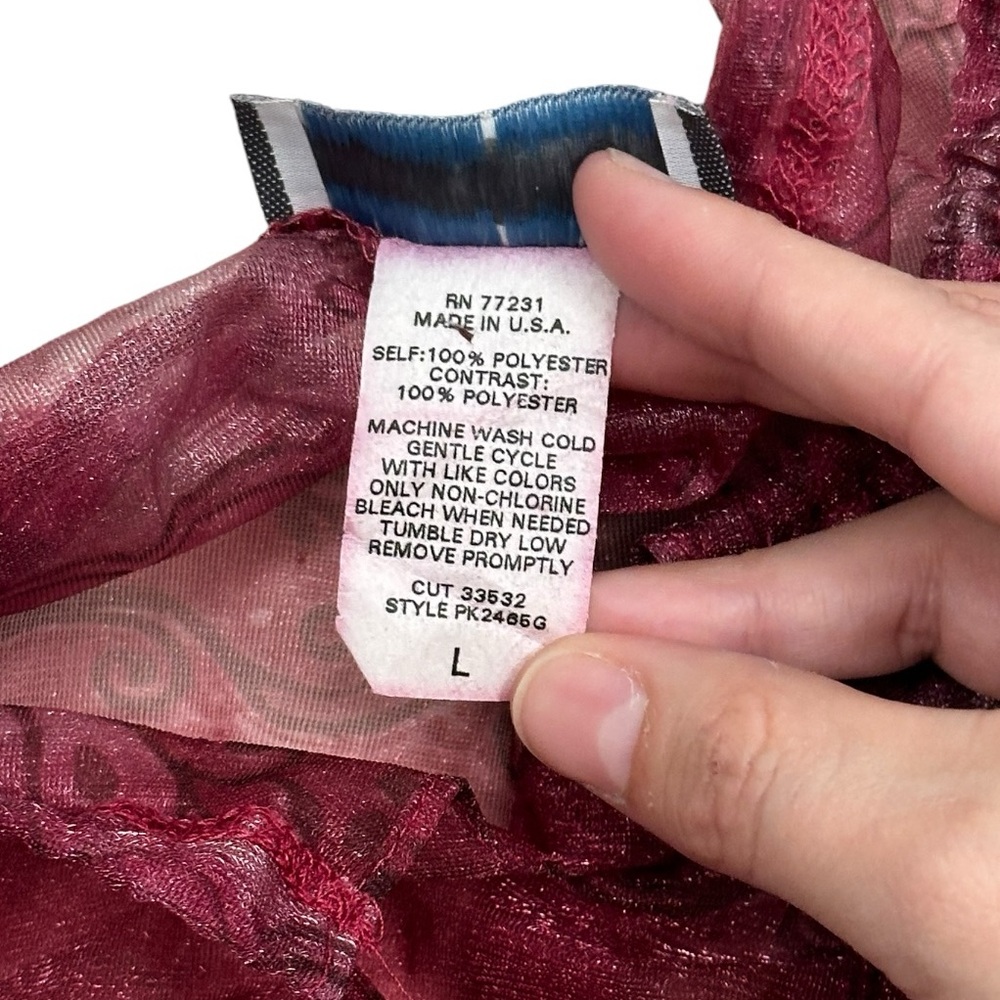 Vintage Aqua Blues 90s Sheer Burgundy Blouse Womens Large - Picture 3 of 5